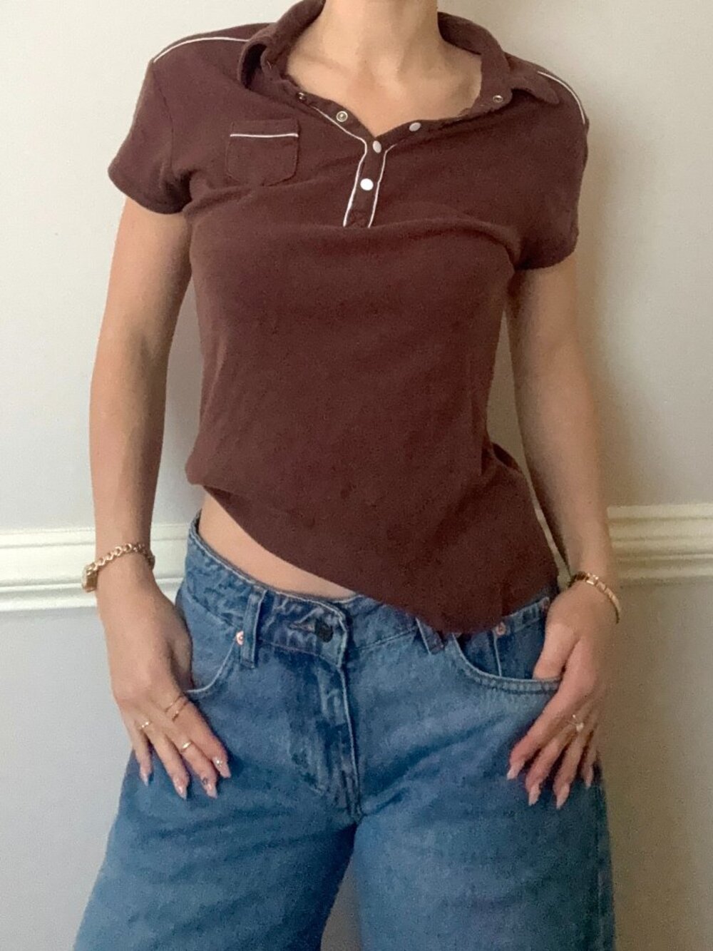 Energie Brown Vintage-Style Polo Top
